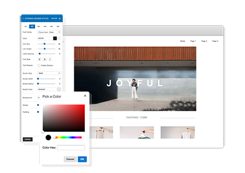The website builder editor tools.